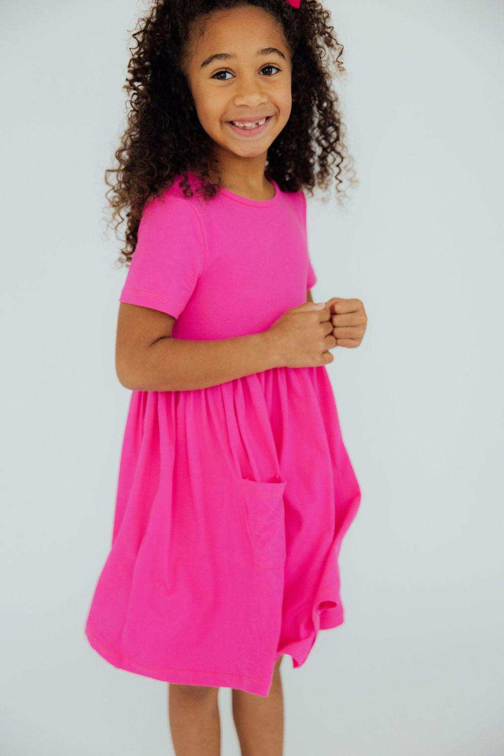 Hot Pink S/S Pocket Twirl Dress - Mila & Rose ® - Flyclothing LLC