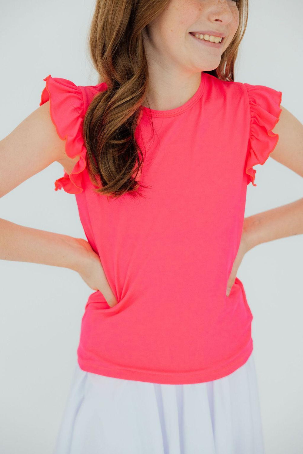 Neon Pink S/S Ruffle Tee - Mila & Rose ®