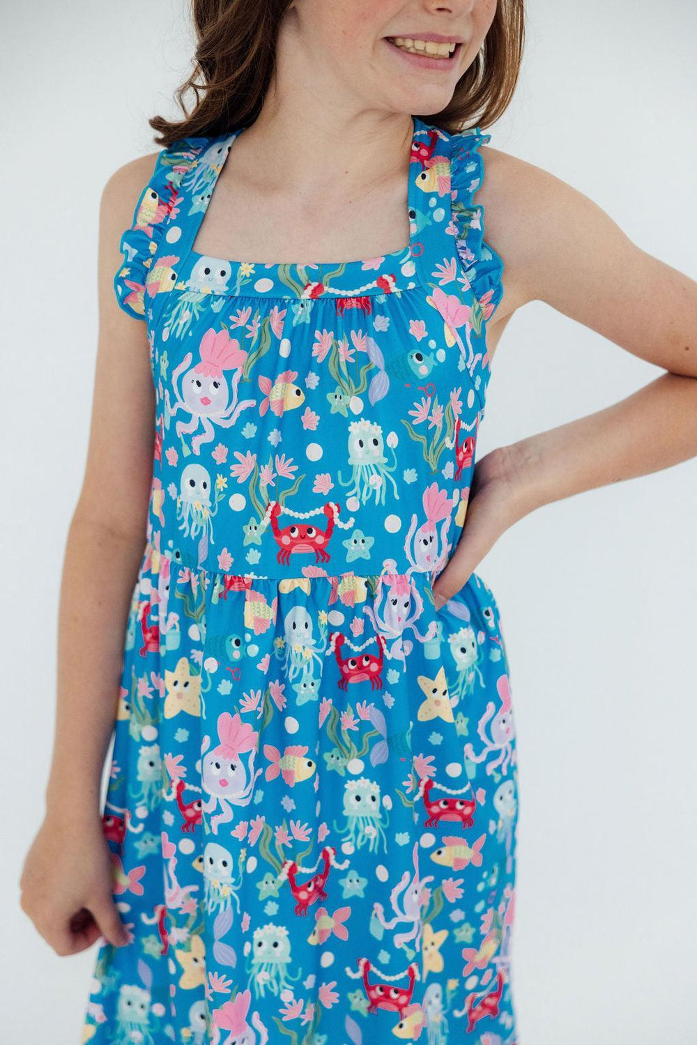 Jellyfish Jamboree Ruffle Cross Back Dress - Mila & Rose ®