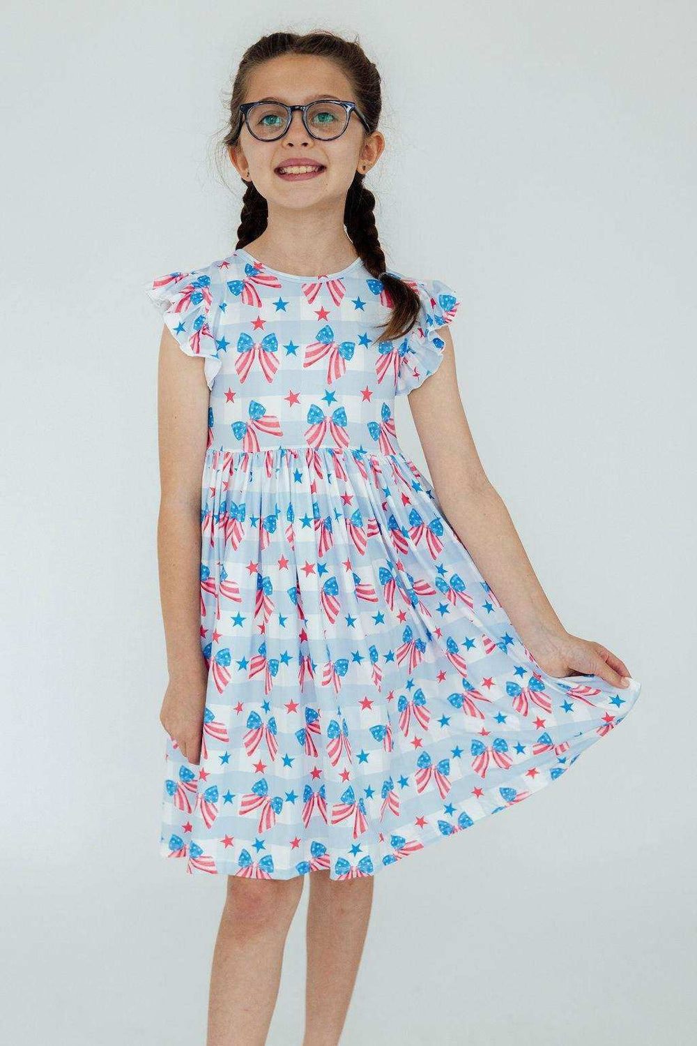 Red, White & Bows Flutter Sleeve Twirl Dress - Mila & Rose ® - Flyclothing LLC