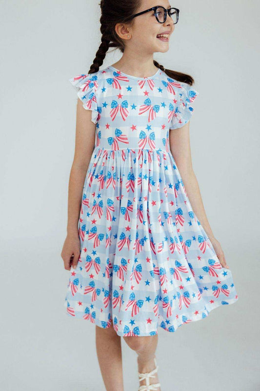 Red, White & Bows Flutter Sleeve Twirl Dress - Mila & Rose ® - Flyclothing LLC