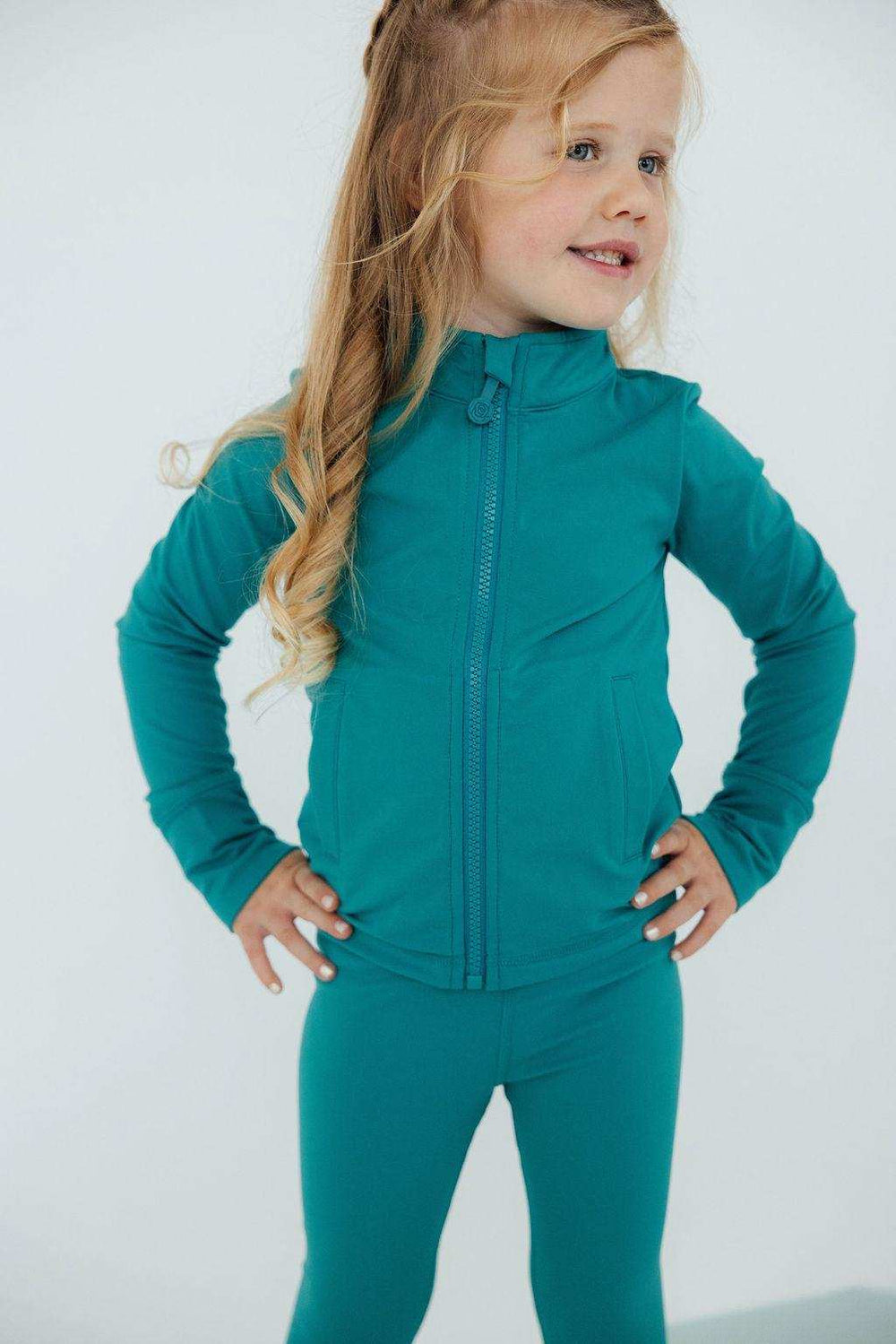 Turbo Teal Full-Zip Ruffle Active Jacket - Mila & Rose ® - Flyclothing LLC