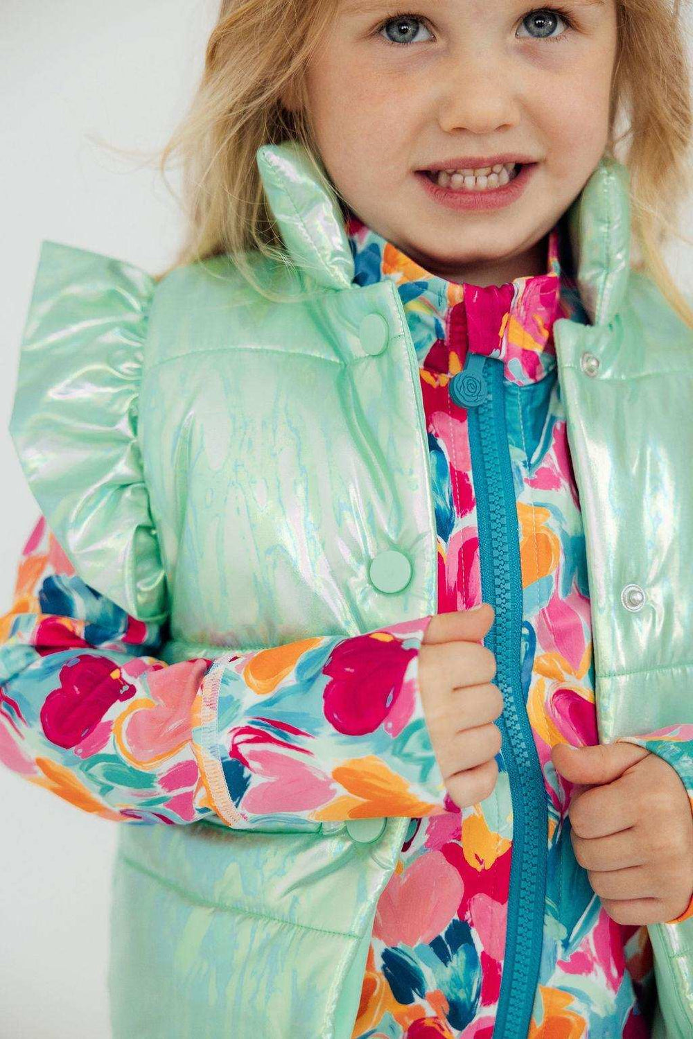 Mint Iridescent Puffer Vest - Mila & Rose ® - Flyclothing LLC
