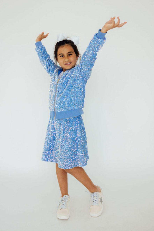 Light Blue Velvet Sequin Twirl Skort - Mila & Rose ® - Flyclothing LLC