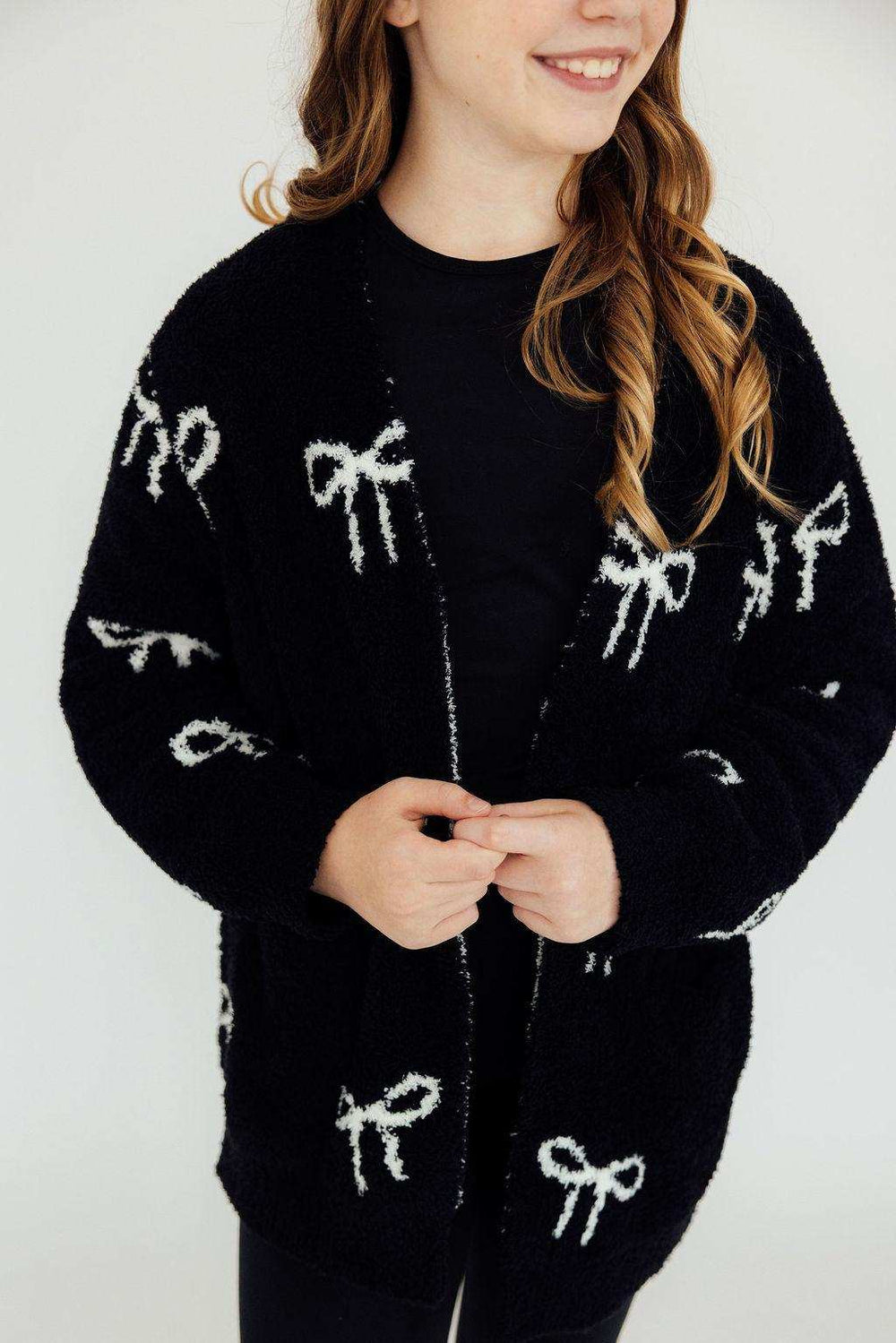 Black/Coconut Bow Cozy Cardigan - Mila & Rose ® - Flyclothing LLC