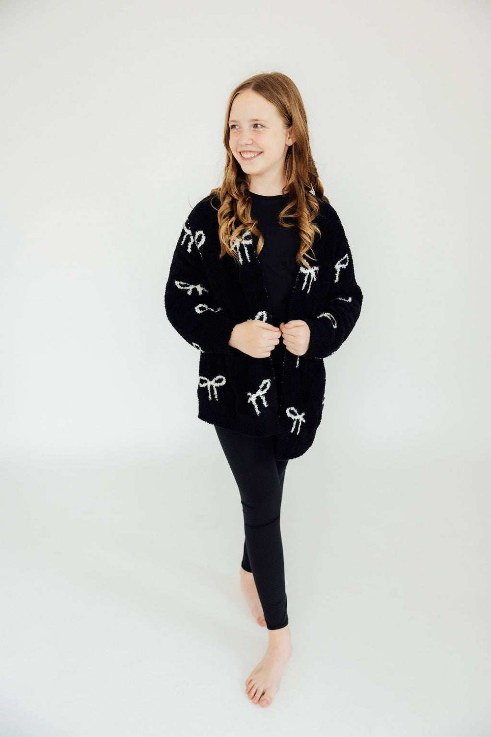 Black/Coconut Bow Cozy Cardigan - Mila & Rose ® - Flyclothing LLC