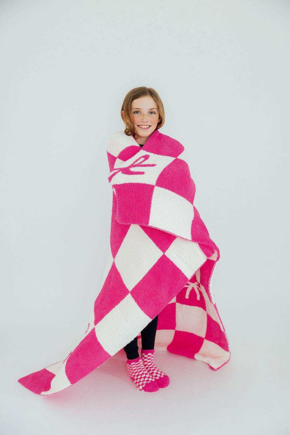 Bright Pink Checker Bow Cozy Blanket - Mila & Rose ® - Flyclothing LLC