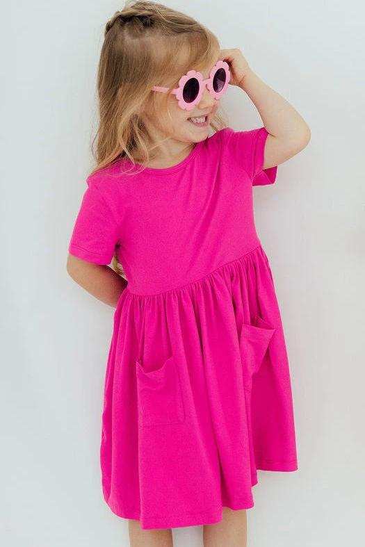 Hot Pink S/S Pocket Twirl Dress - Mila & Rose ® - Flyclothing LLC