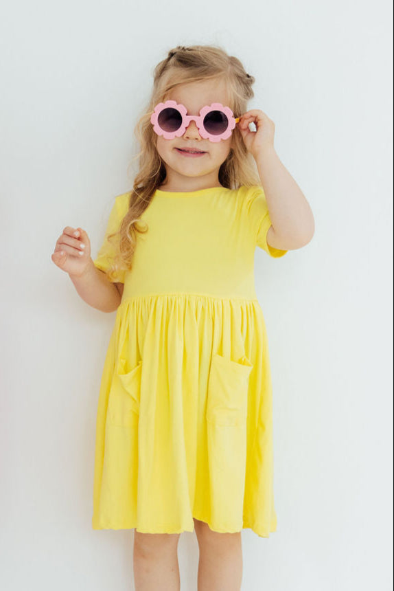Yellow S/S Pocket Twirl Dress - Mila & Rose ®