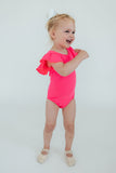 Neon Pink S/S Flutter Sleeve Leotard