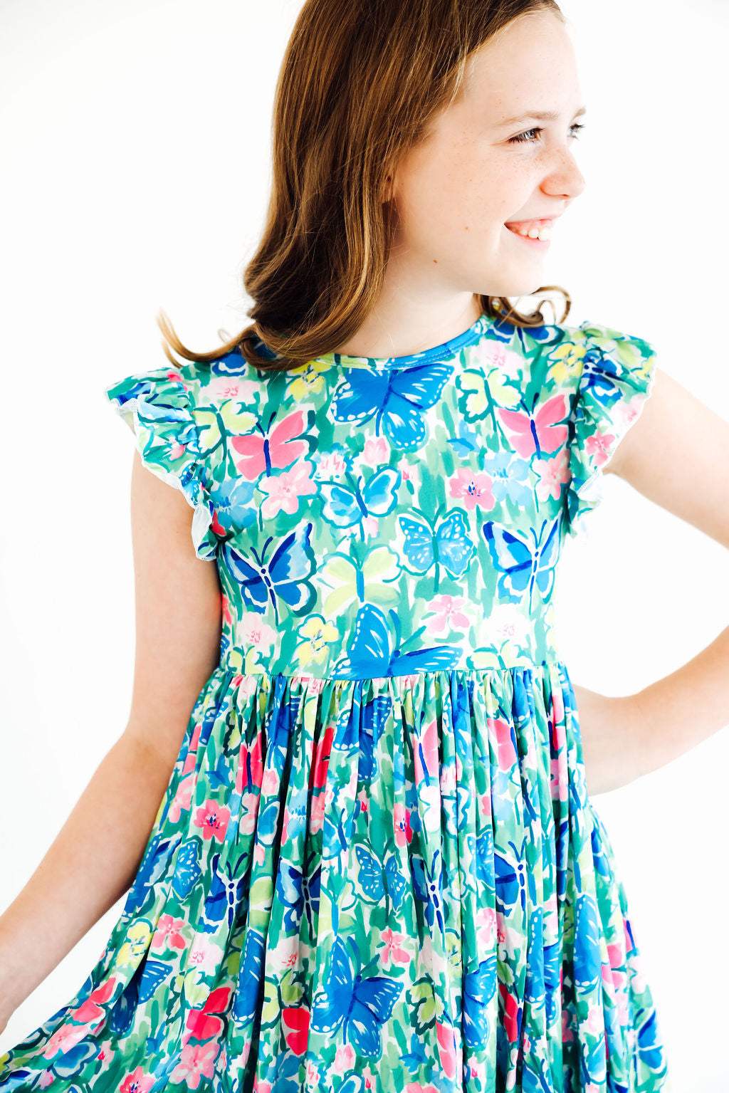 Watercolor Butterflies Flutter Sleeve Twirl Dress - Mila & Rose ® - Flyclothing LLC