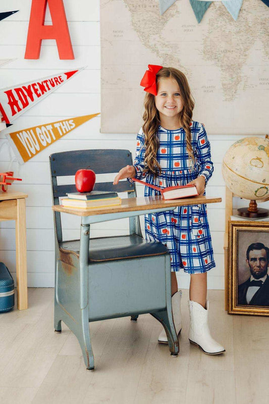 Plaid Apples L/S Pocket Twirl Dress - Mila & Rose ® - Flyclothing LLC