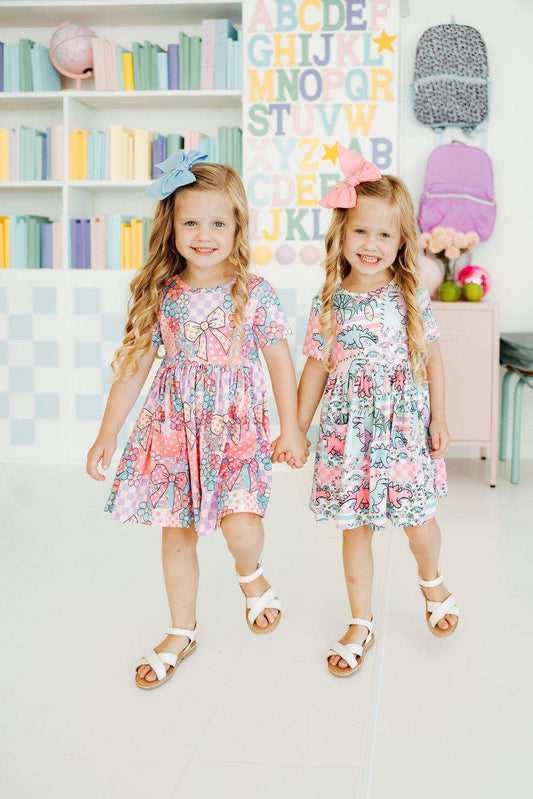 Quilted Dinos S/S Pocket Twirl Dress - Mila & Rose ® - Flyclothing LLC