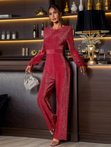 Perfee Cutout Round Neck Long Sleeve Jumpsuit - Trendsi - Flyclothing LLC
