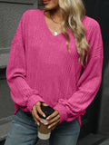 V-Neck Long Sleeve T-Shirt - Trendsi