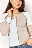 Double Take Color Block Exposed Seam Top - Trendsi - Flyclothing LLC