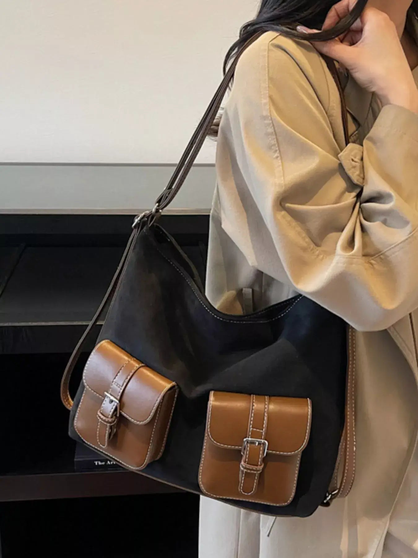 Buckle Pocket Shoulder Handbag - Trendsi - Flyclothing LLC
