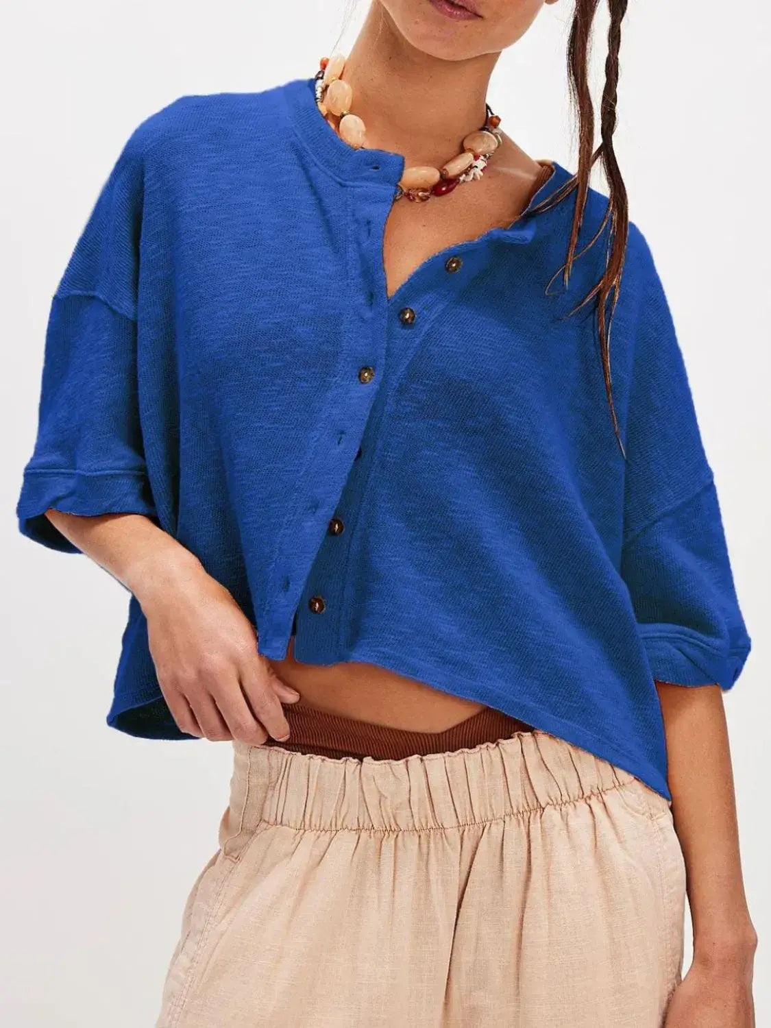 Button Down Half Sleeve Shirt - Trendsi - Flyclothing LLC