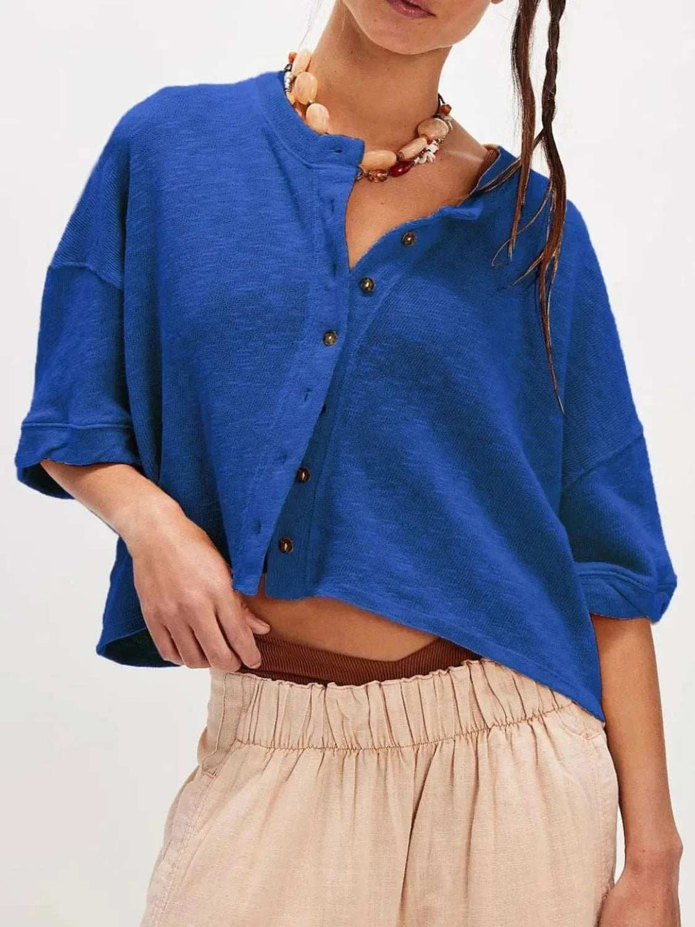 Button Down Half Sleeve Shirt - Trendsi - Flyclothing LLC