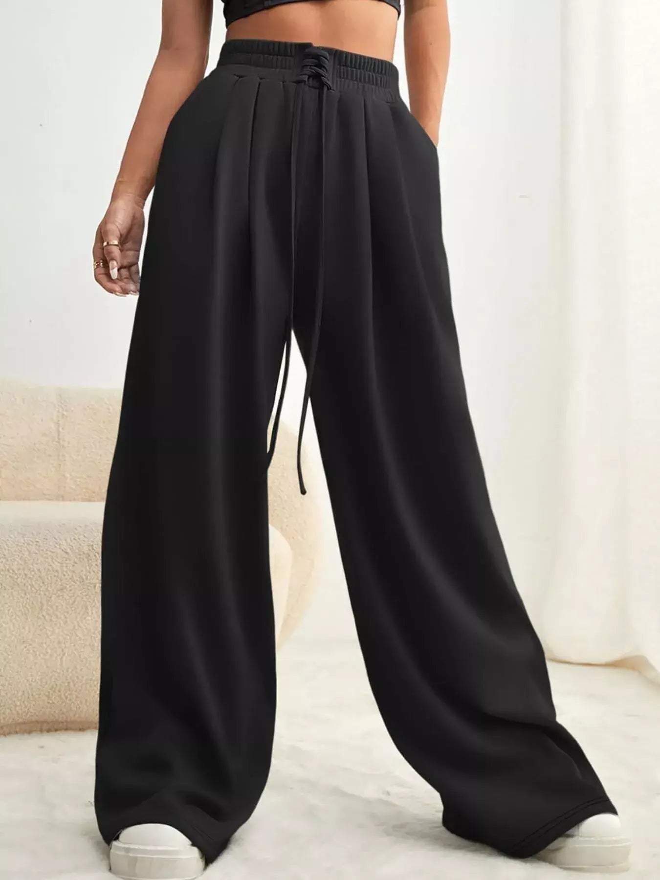 Drawstring Waist Wide Leg Pants - Trendsi - Flyclothing LLC