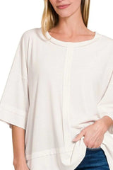 Zenana Ribbed Boat Neck 3/4 Sleeve Top - Trendsi - Flyclothing LLC