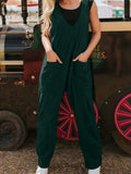 Corduroy V Neck Patched Pocket Sleeveless Jumpsuit - Trendsi - Flyclothing LLC