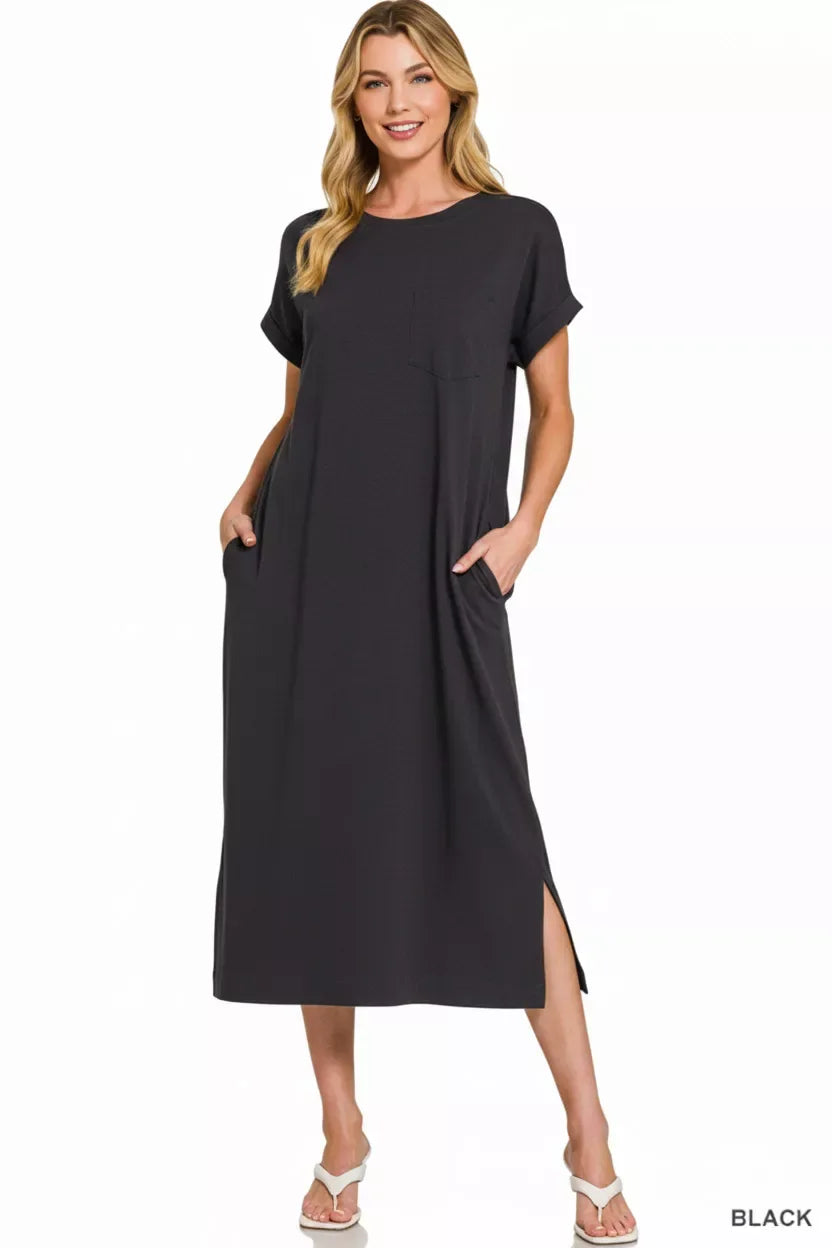 Zenana Round Neck Short Sleeve Midi Dress - Trendsi - Flyclothing LLC