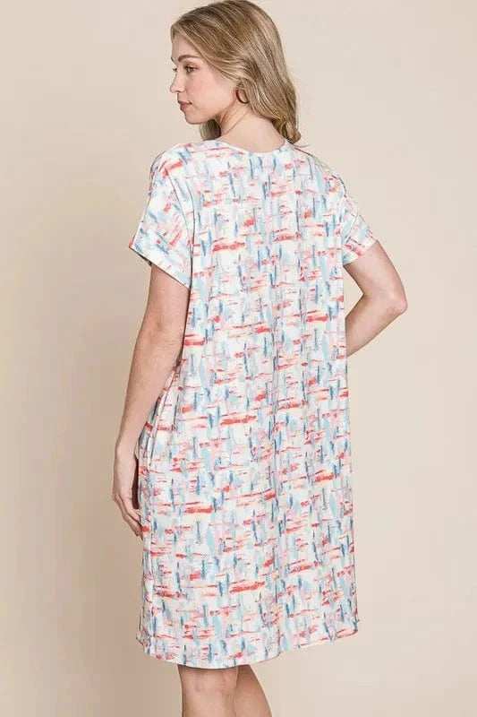 BOMBOM Printed Round Neck Short Sleeve Tee Dress - Trendsi - Flyclothing LLC