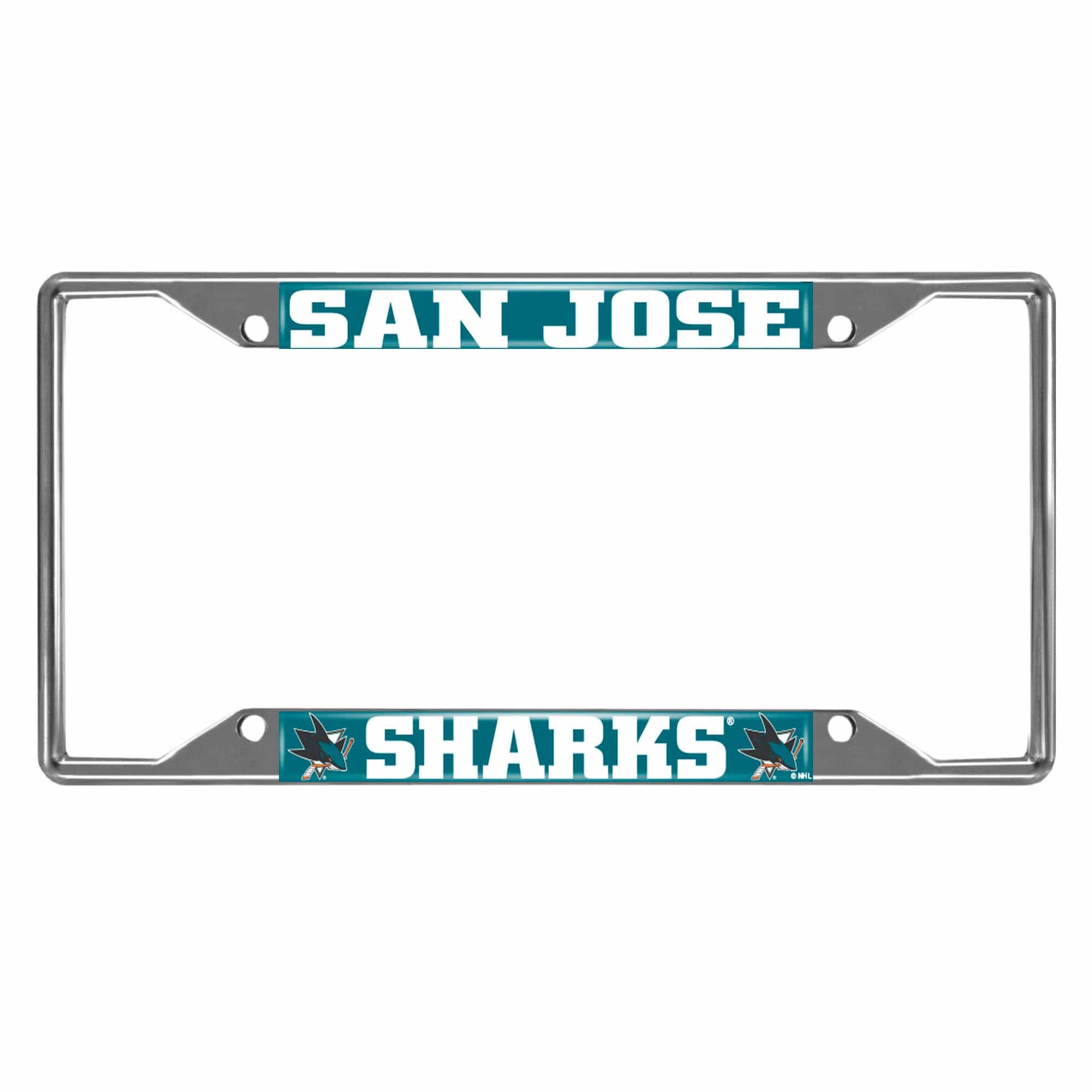 San Jose Sharks Chrome Metal License Plate Frame, 6.25in x 12.25in - San Jose Sharks