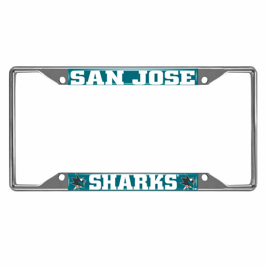 San Jose Sharks Chrome Metal License Plate Frame, 6.25in x 12.25in - San Jose Sharks