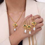 Freshwater Pearl Titanium Steel Geometric Necklace - Trendsi - Flyclothing LLC
