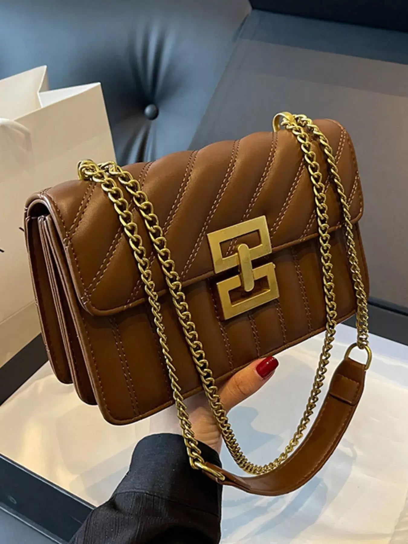 Quilted Flap Chain Shoulder Bag - Trendsi - Flyclothing LLC