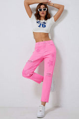Star Raw Hem Distressed Jeans - Trendsi - Flyclothing LLC