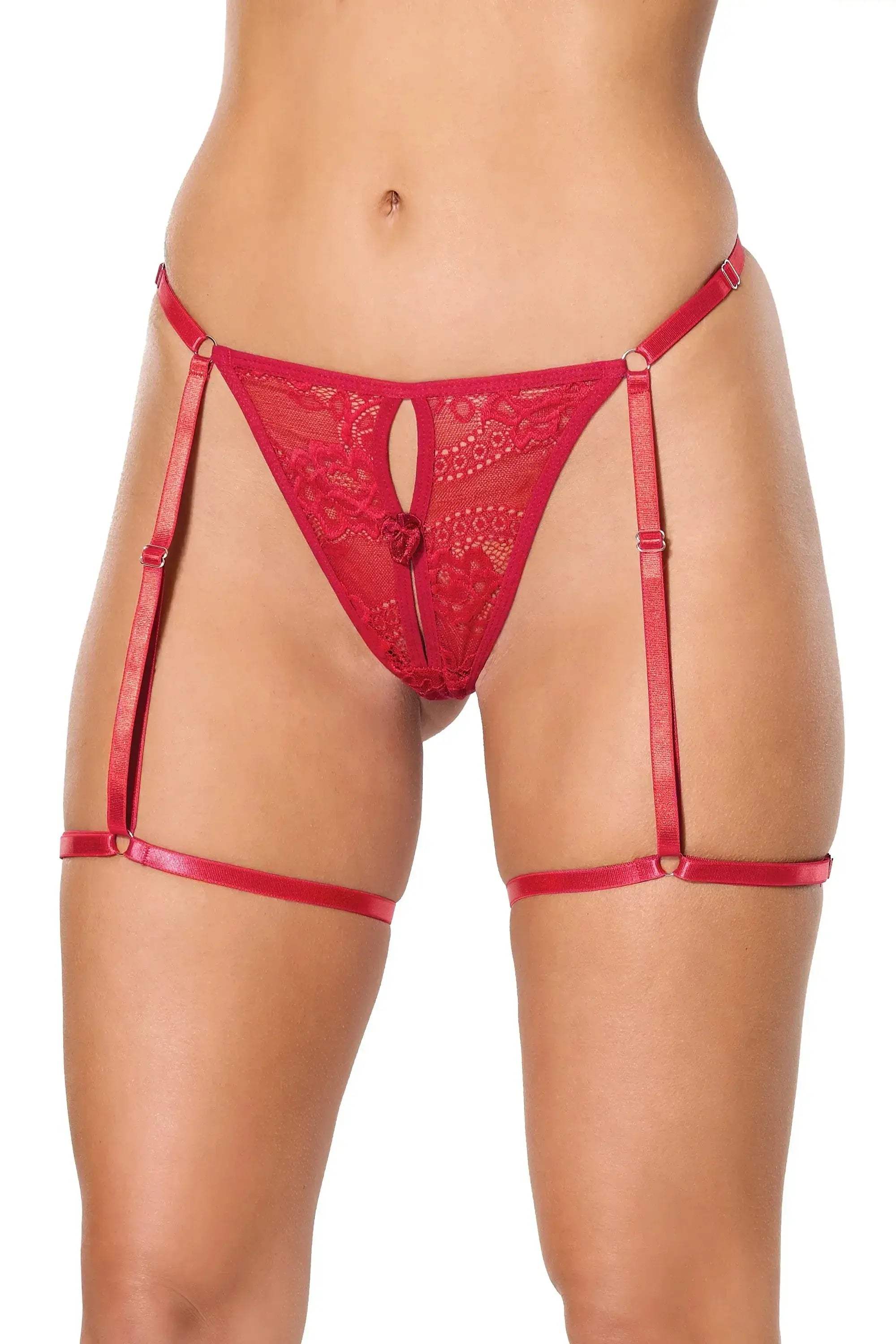 Endless Nights Thong With Attached Gartered Leg Bands - COQUETTE - Flyclothing LLC