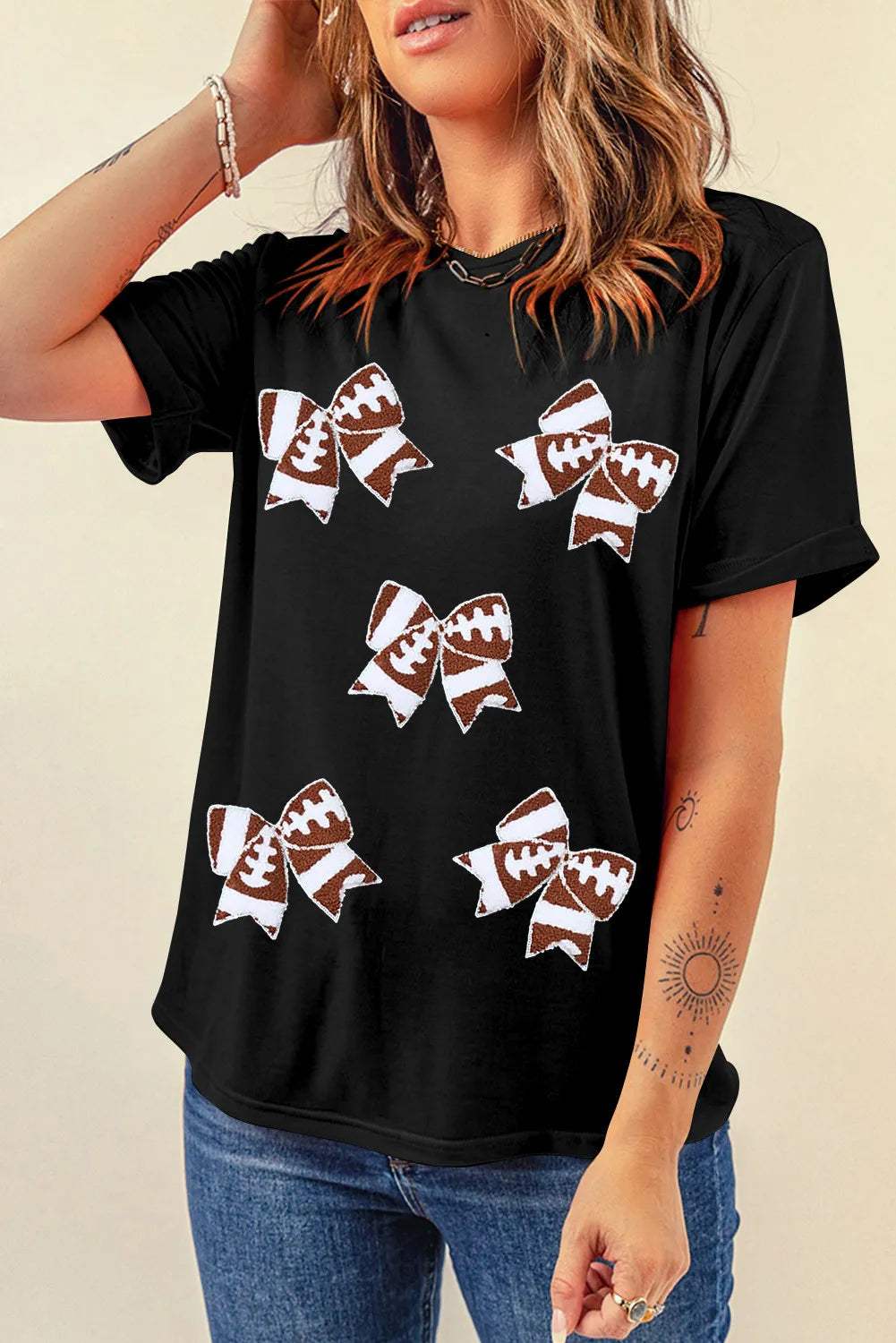 Bow Round Neck Short Sleeve T-Shirt - Trendsi - Flyclothing LLC