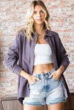 First Love Washed Corduroy Button Down Long Sleeve Shirt - Trendsi