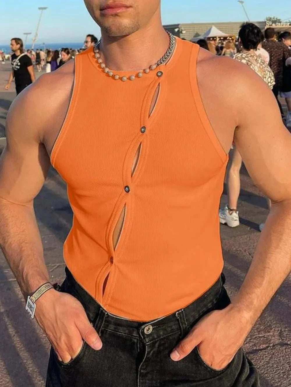 Men's Full Size Cutout Round Neck Tank Plus Size - Trendsi - Flyclothing LLC