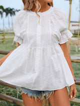 Peplum Round Neck Flounce Sleeve Blouse - Trendsi - Flyclothing LLC