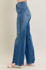 Judy Blue Full Size High Waist Tummy Control Chew Hem Destroy Wide Jeans Plus Size - Trendsi - Flyclothing LLC