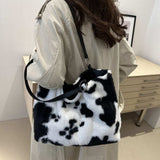 Cow Print Furry Tote Bag - Trendsi - Flyclothing LLC