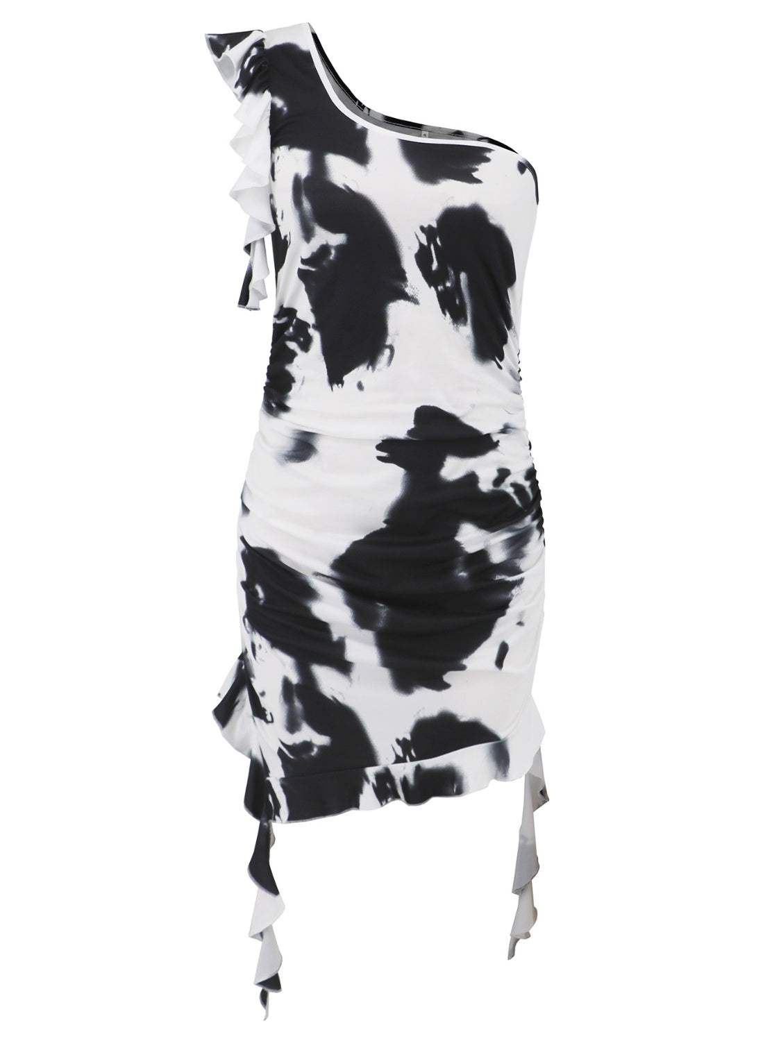 Ruffled Tie-Dye Single Shoulder Mini Dress - Trendsi - Flyclothing LLC