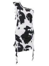 Ruffled Tie-Dye Single Shoulder Mini Dress - Trendsi - Flyclothing LLC