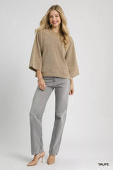 Umgee Textured Knit V-Neck Top - Trendsi - Flyclothing LLC