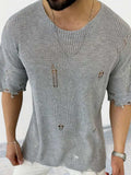 Men's Distressed Round Neck Knit Top - Trendsi - Flyclothing LLC