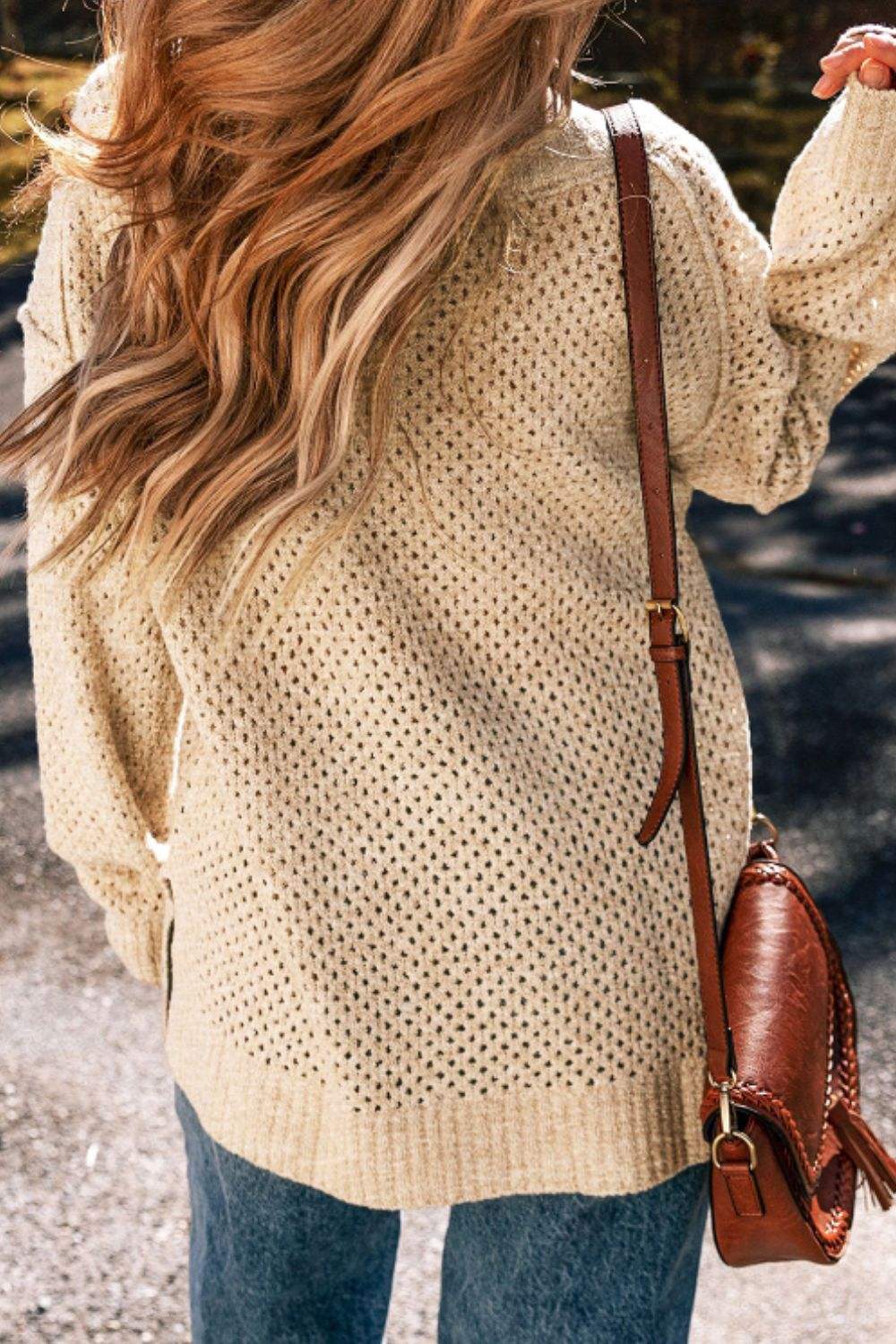 V-Neck Dropped Shoulder Long Sleeve Sweater - Trendsi - Flyclothing LLC