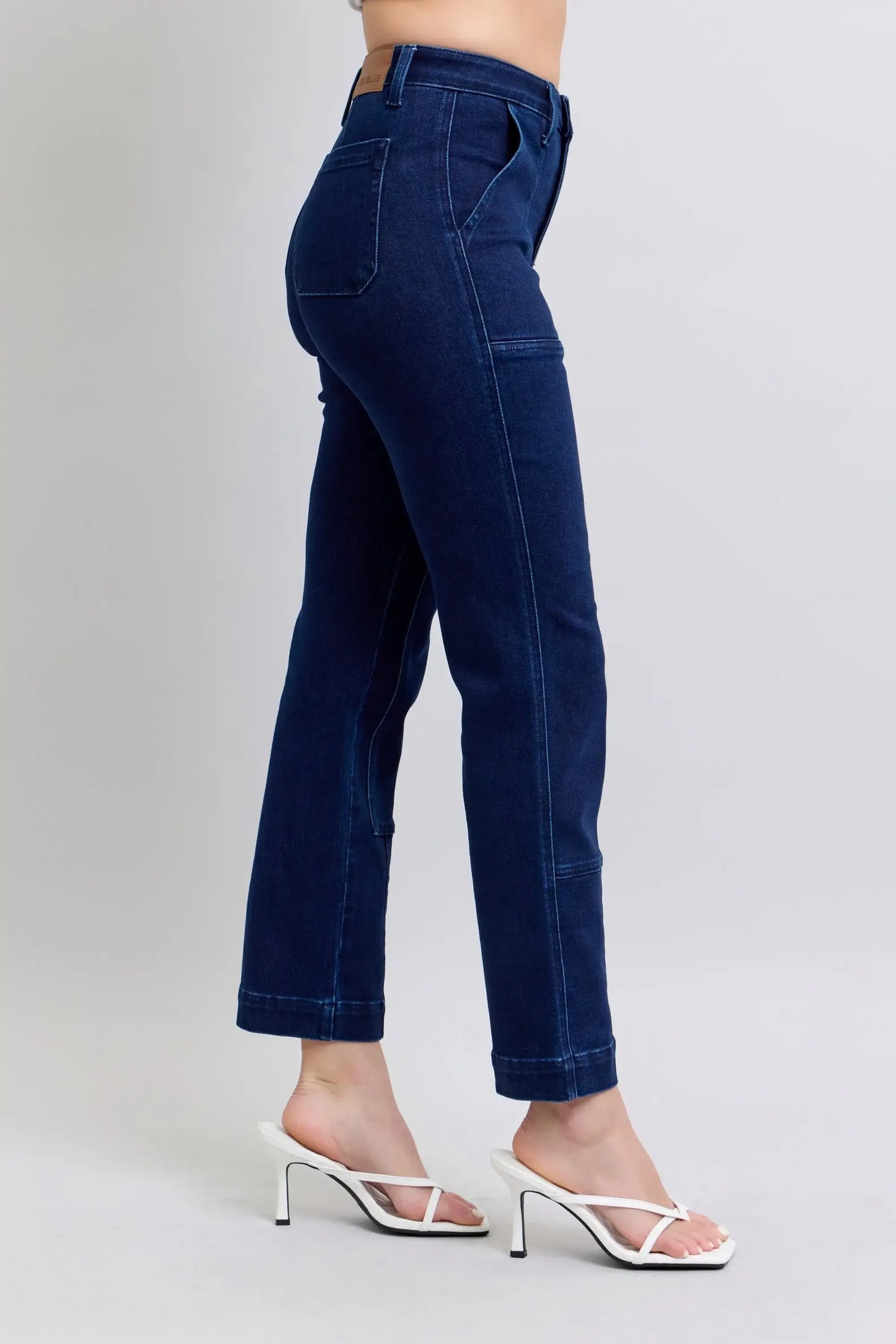 Judy Blue Full Size Hw Work Wear Knee Patch Straight Jeans Plus Size - Trendsi - Flyclothing LLC