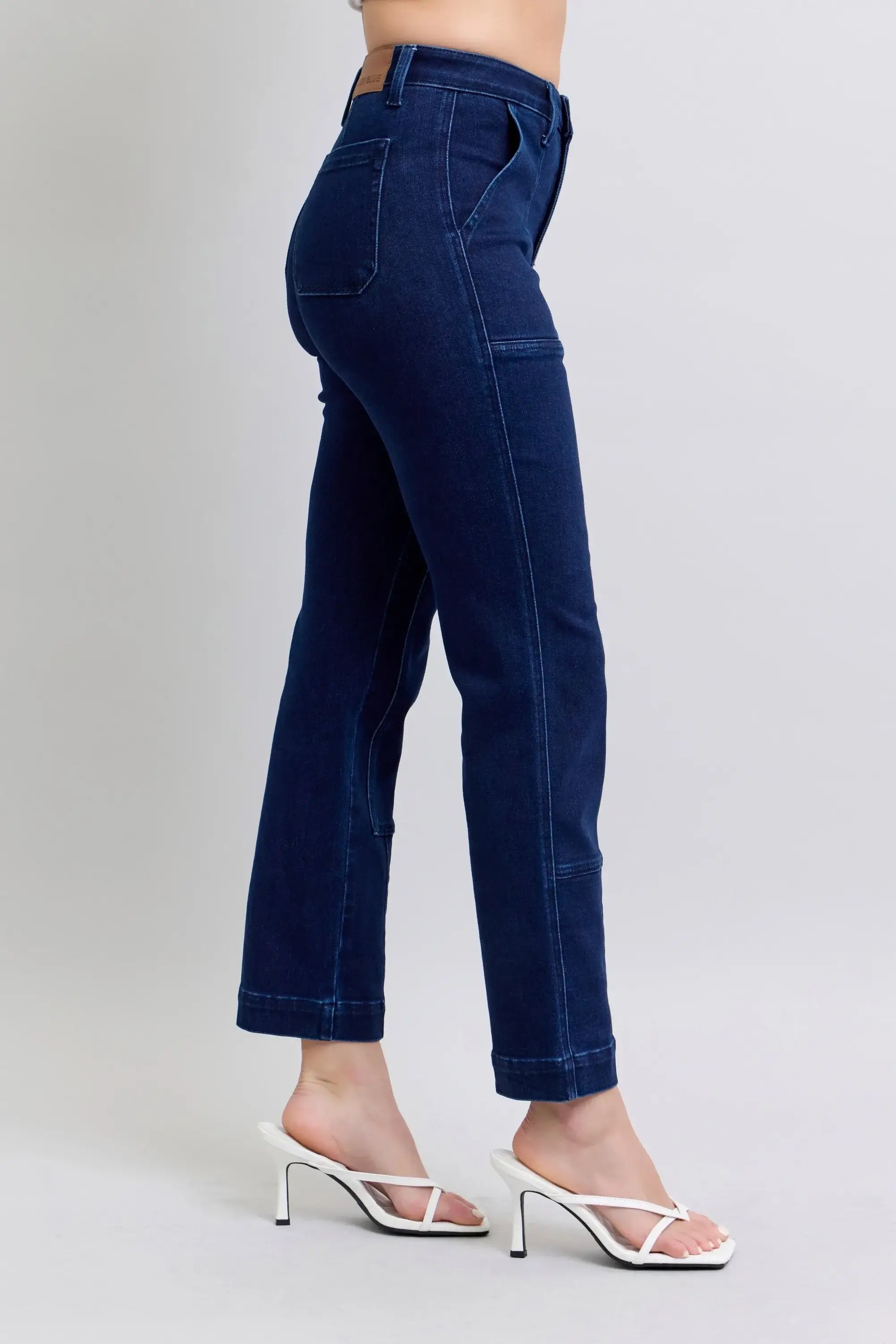 Judy Blue Full Size Hw Work Wear Knee Patch Straight Jeans Plus Size - Trendsi - Flyclothing LLC