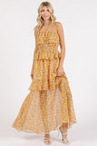 Mittoshop Ruffled Smocked Floral Halter Neck Maxi Dress - Trendsi