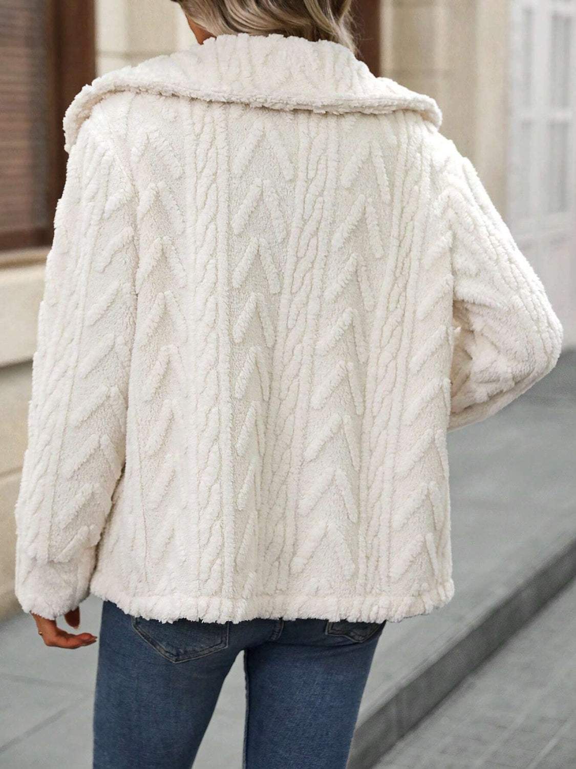 Fuzzy Texture Button Up Collared Neck Coat - Trendsi - Flyclothing LLC