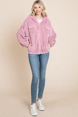 Culture Code Faux Fur Zip Up Hooded Jacket with Side Pockets - Trendsi